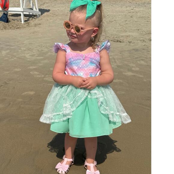 Oh Shana Handmade Mermaid Princess Dress 2T Sparkle Tulle Bow Built-In Petticoat - Picture 14 of 16